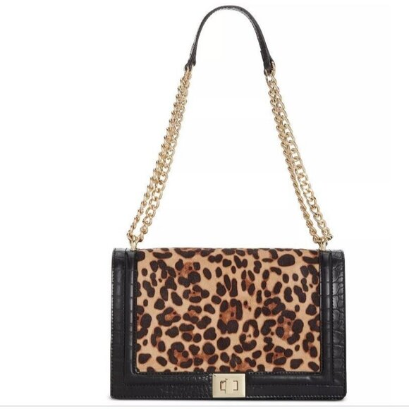 INC Ajae flap over convertible crossbody shoulder bag -Leopard Croc Black - Picture 1 of 12
